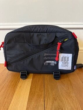 Topo Designs Black Belt Bag with Red Pulls